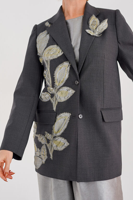 Kadın Aplik Nakışlı Gri Blazer Ceket - Görsel 2