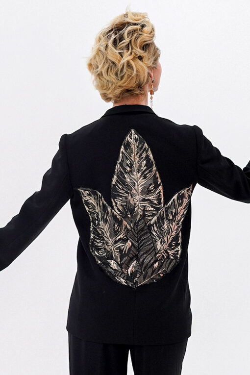 Kadın Aplik Nakışlı Siyah Blazer Ceket